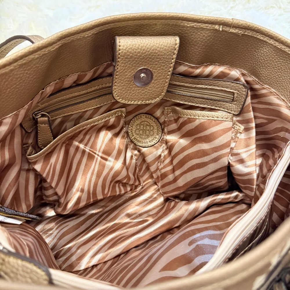 Dana Buchman Metallic Gold Zebra Print Tote Bag Large Animal Print Shoulder Bag - Picture 6 of 8